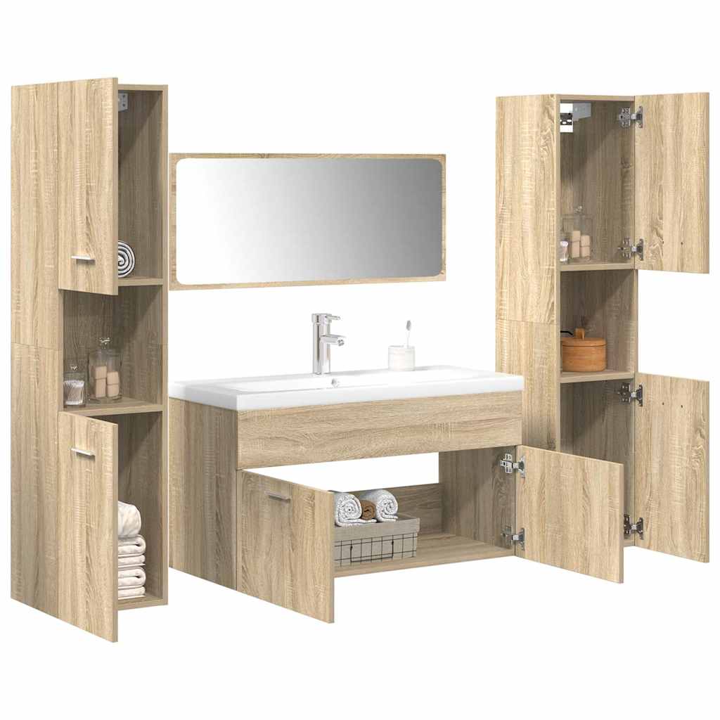 Set Mobili da Bagno 5 pz Rovere Sonoma in Legno Multistrato