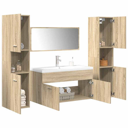 Set Mobili da Bagno 5 pz Rovere Sonoma in Legno Multistrato