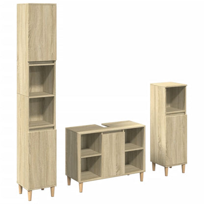 Set Mobili da Bagno 3 pz Rovere Sonoma in Legno Multistrato