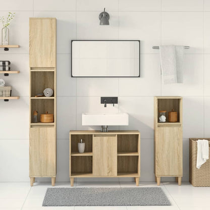 Set Mobili da Bagno 3 pz Rovere Sonoma in Legno Multistrato