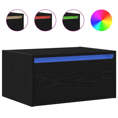 Comodino a Parete con Luci LED Rovere Nero