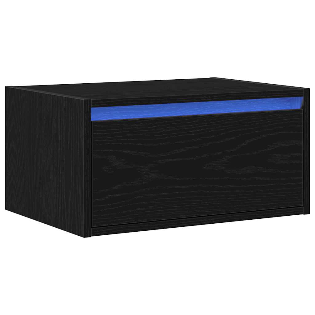 Comodino a Parete con Luci LED Rovere Nero