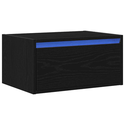 Comodino a Parete con Luci LED Rovere Nero