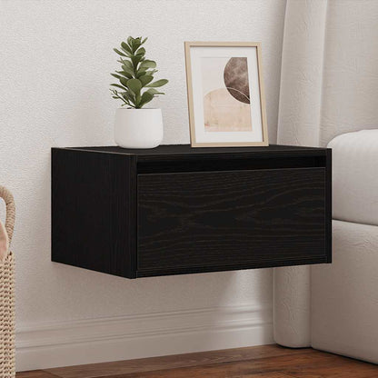 Comodino a Parete con Luci LED Rovere Nero