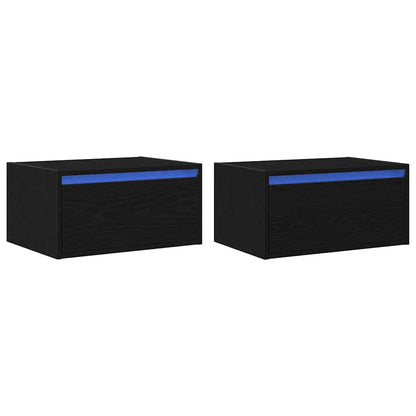 Comodini a Parete con Luci LED 2 pz Rovere Neri