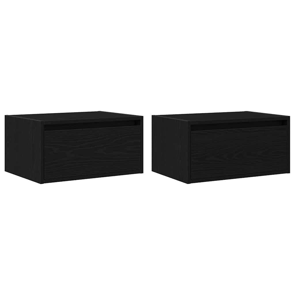 Comodini a Parete con Luci LED 2 pz Rovere Neri