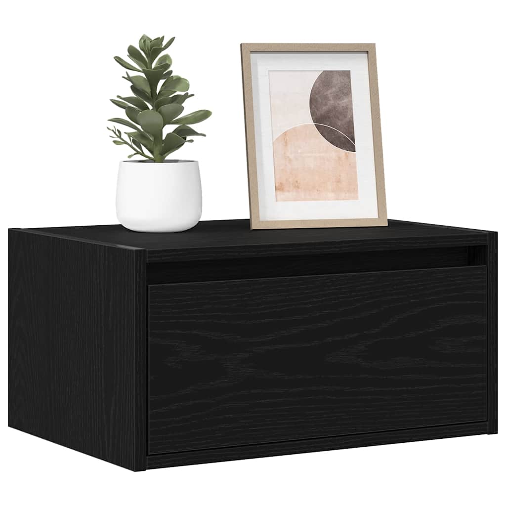 Comodini a Parete con Luci LED 2 pz Rovere Neri