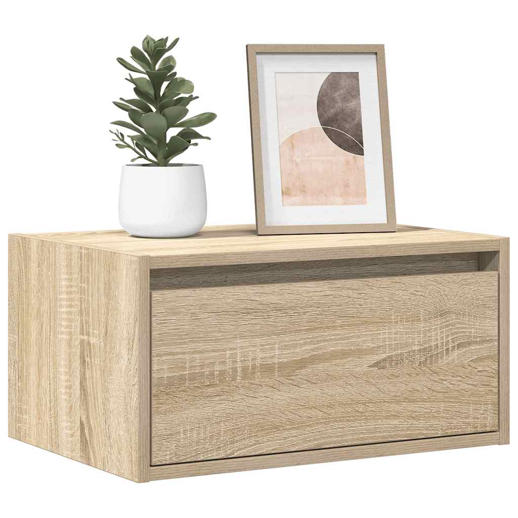 Comodini a Parete con luci LED 2 pz Rovere Sonoma