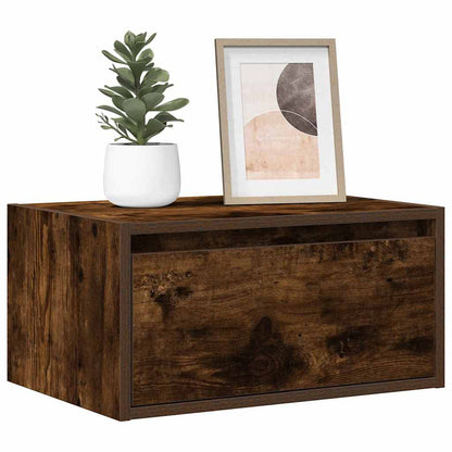 Comodini a Parete con luci LED 2 pz Rovere Fumo