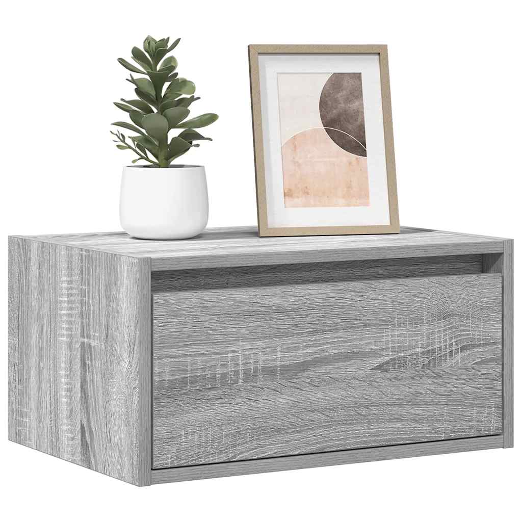 Comodini a Parete con luci LED 2 pz Grigio Sonoma