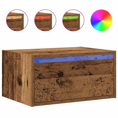 Comodino a Parete con Luci LED Legno Antico