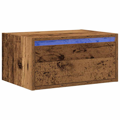 Comodino a Parete con Luci LED Legno Antico