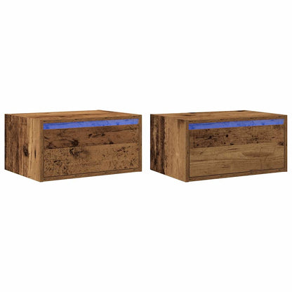 Comodini a Parete con Luci LED 2 pz Legno Antico