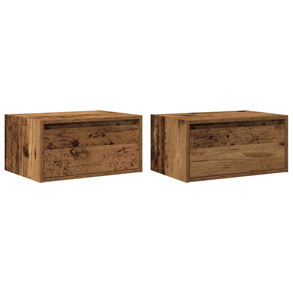 Comodini a Parete con Luci LED 2 pz Legno Antico