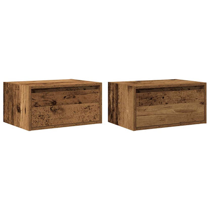 Comodini a Parete con Luci LED 2 pz Legno Antico