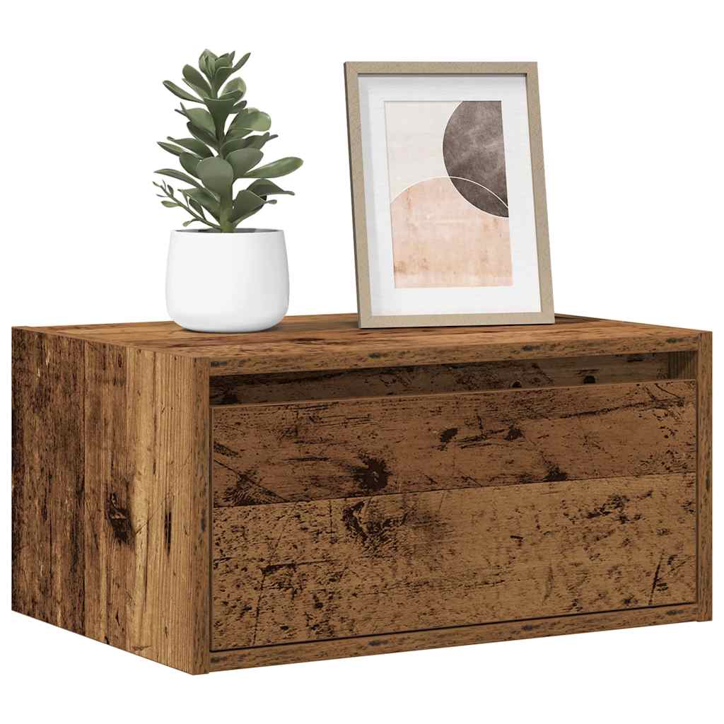 Comodini a Parete con Luci LED 2 pz Legno Antico