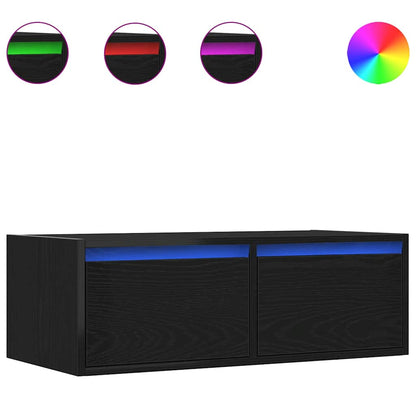 Mobile Porta TV con Luci LED Rovere Nero 75x35,5x25 cm