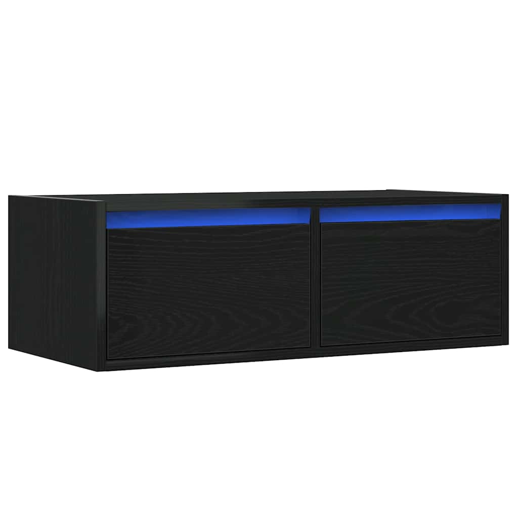 Mobile Porta TV con Luci LED Rovere Nero 75x35,5x25 cm