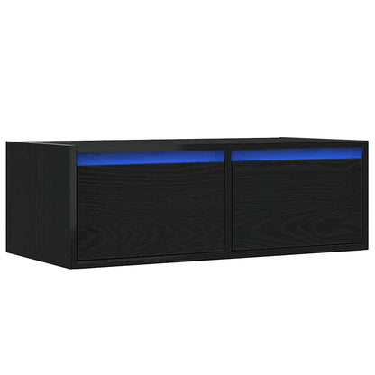 Mobile Porta TV con Luci LED Rovere Nero 75x35,5x25 cm