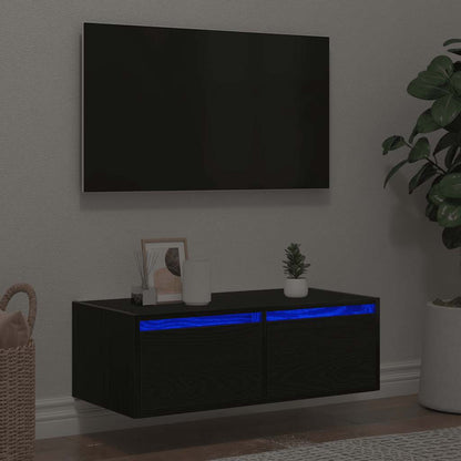 Mobile Porta TV con Luci LED Rovere Nero 75x35,5x25 cm