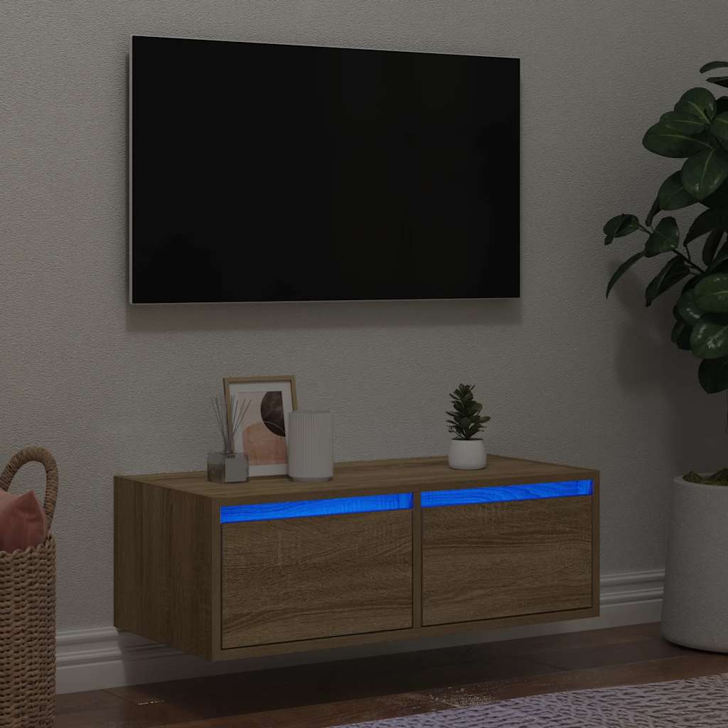 Mobile Porta TV con Luci LED Rovere Sonoma 75x35,5x25 cm