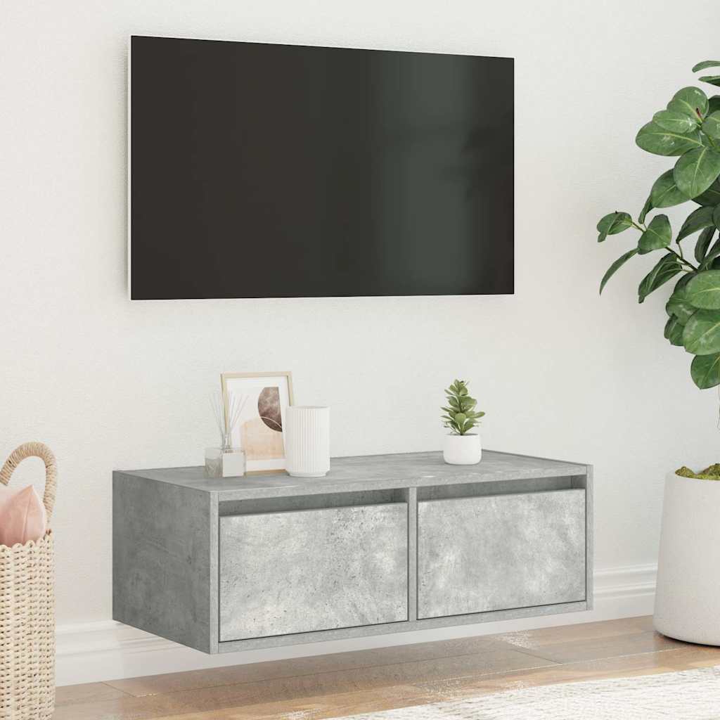 Mobile Porta TV con Luci LED Grigio Cemento 75x35,5x25 cm