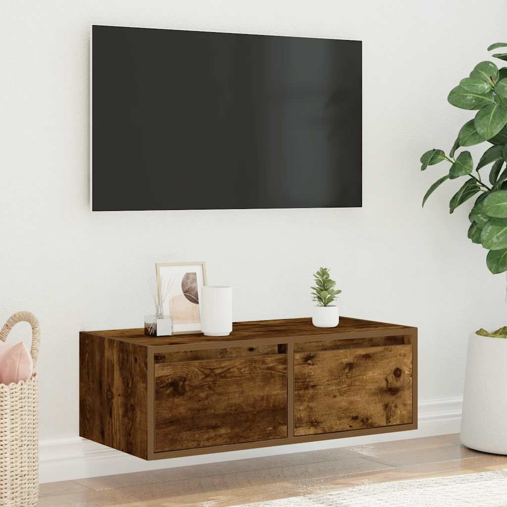 Mobile Porta TV con Luci LED Rovere Fumo 75x35,5x25 cm