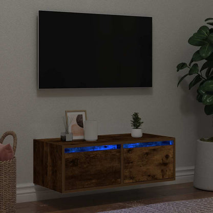 Mobile Porta TV con Luci LED Rovere Fumo 75x35,5x25 cm