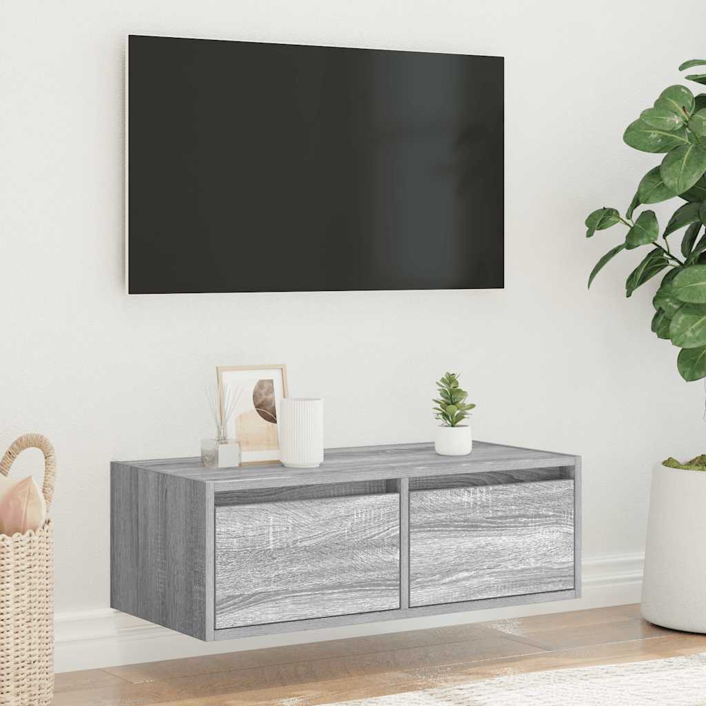 Mobile Porta TV con Luci LED Grigio Sonoma 75x35,5x25 cm