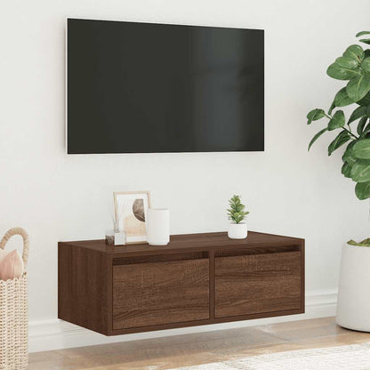 Mobile Porta TV con Luci LED Rovere Marrone 75x35,5x25 cm