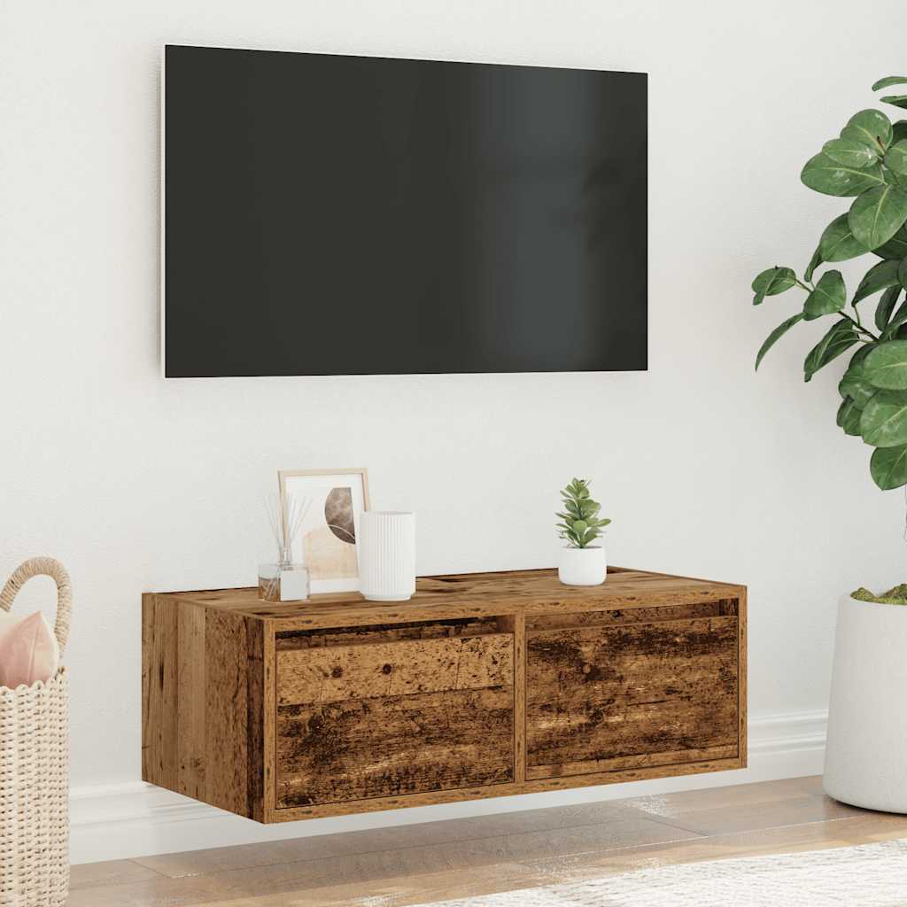 Mobile Porta TV con Luci LED Legno Antico 75x35,5x25 cm