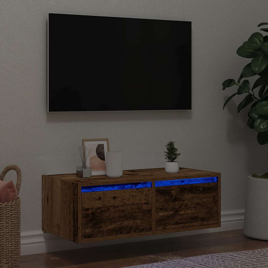 Mobile Porta TV con Luci LED Legno Antico 75x35,5x25 cm