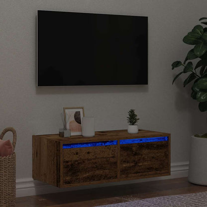 Mobile Porta TV con Luci LED Legno Antico 75x35,5x25 cm