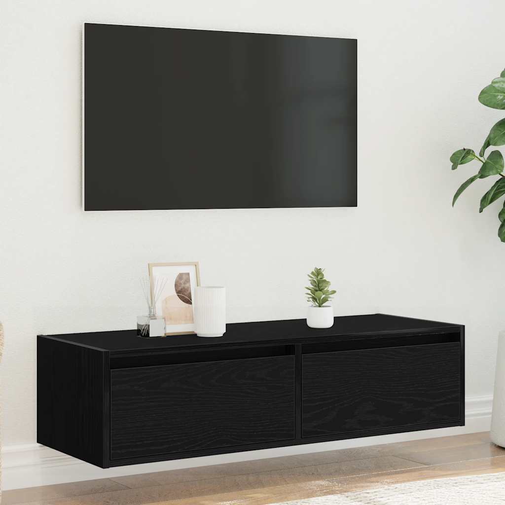Mobile Porta TV con Luci LED Rovere Nero 100X35,5x25 cm
