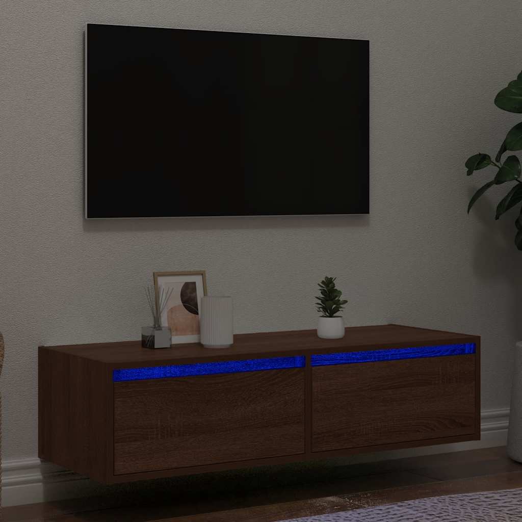 Mobile Porta TV con Luci LED Rovere Marrone 100X35,5x25 cm