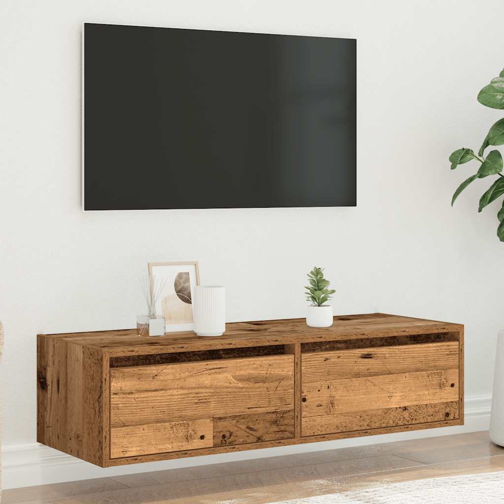 Mobile Porta TV con Luci LED Legno Vecchio 100X35,5x25 cm