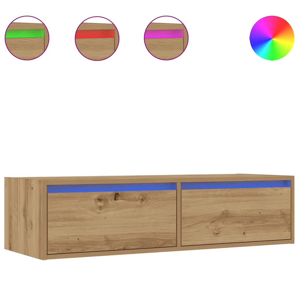 Mobile Porta TV con Luci LED Rovere Artigianale 100X35,5x25 cm