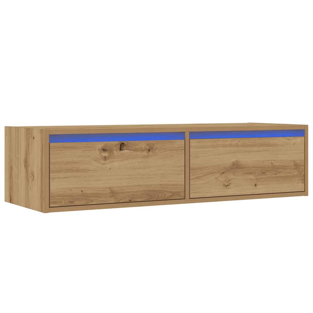 Mobile Porta TV con Luci LED Rovere Artigianale 100X35,5x25 cm