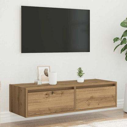 Mobile Porta TV con Luci LED Rovere Artigianale 100X35,5x25 cm