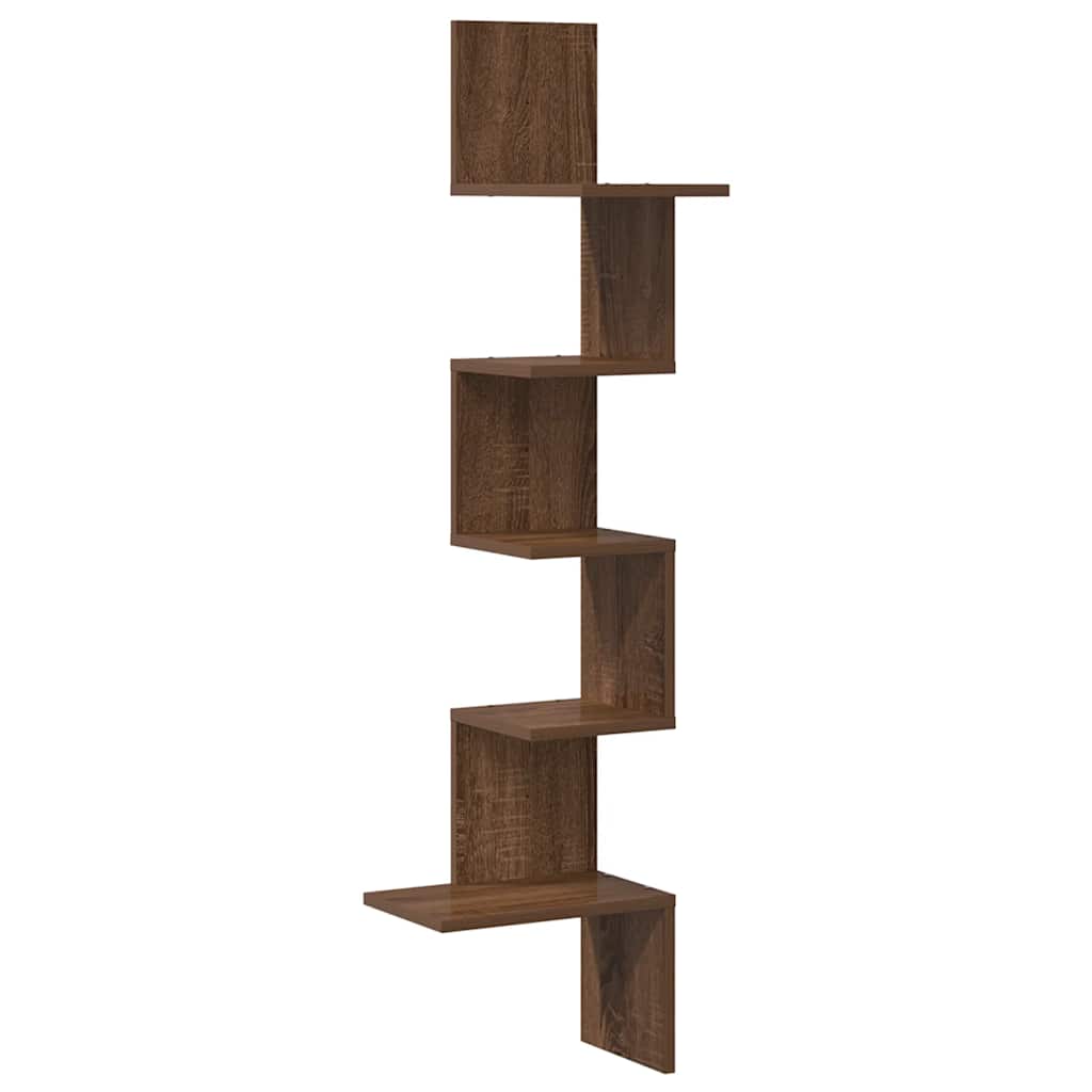Mensola Angolare Parete Rovere Marrone 32x32x127,5cm Truciolato