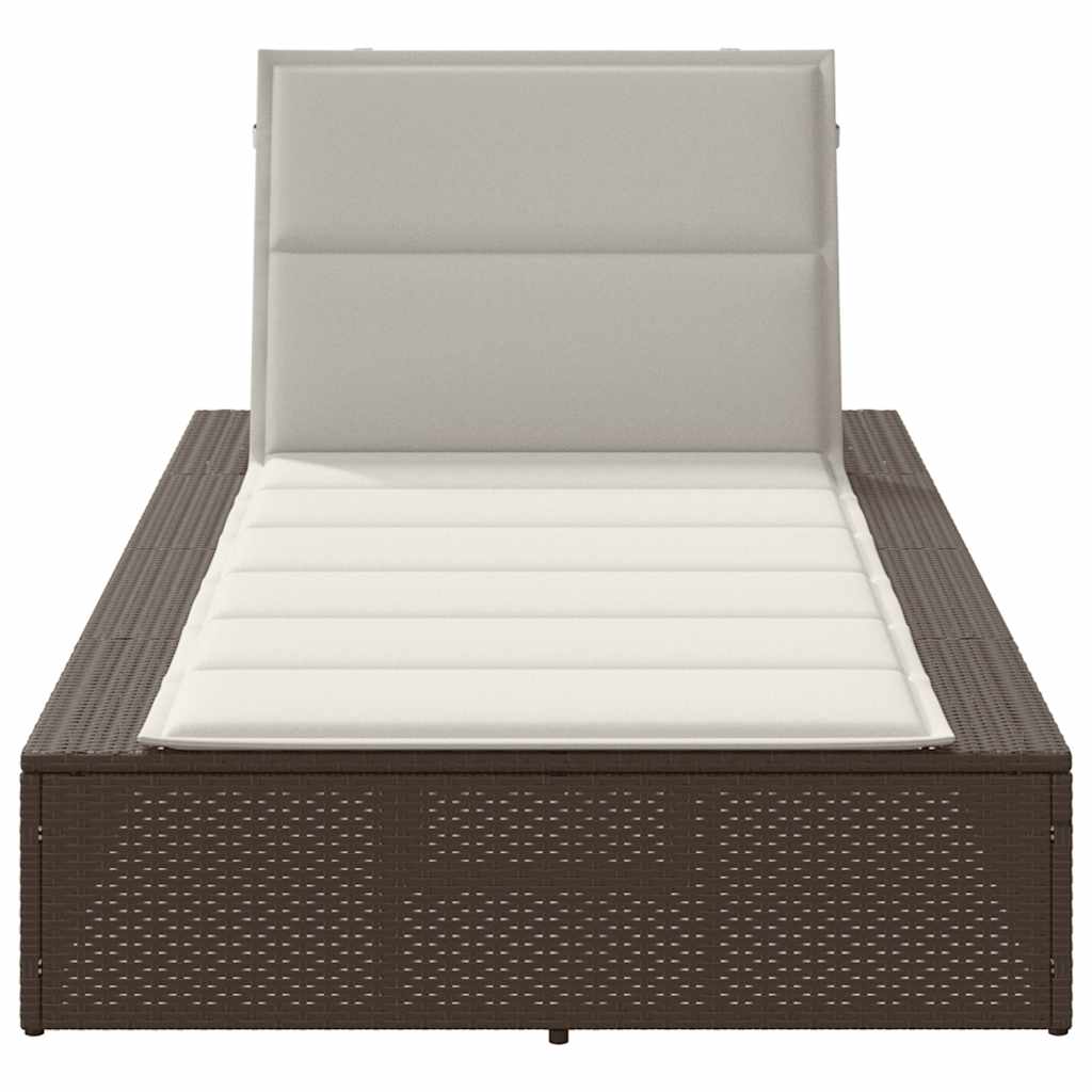 Lettino Prendisole con Cuscino Galleggiante Marrone Polyrattan