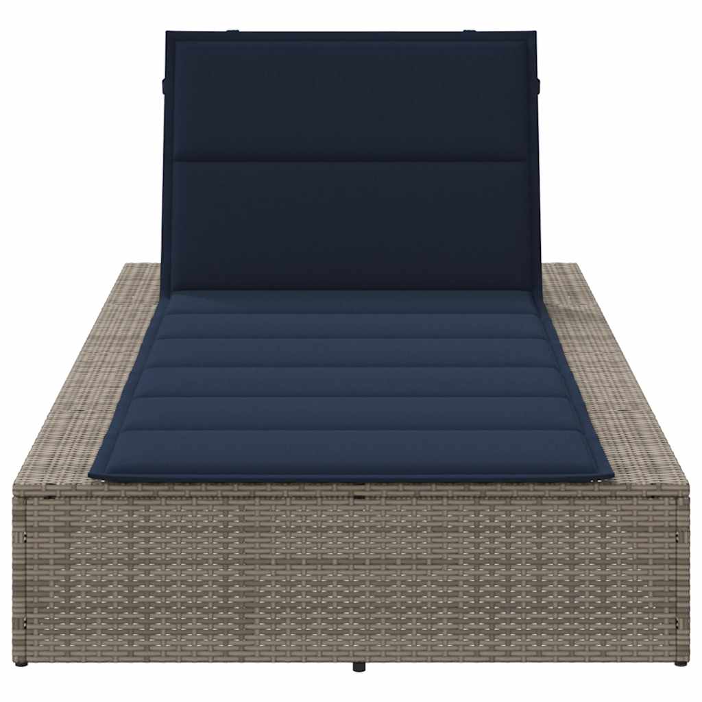 Lettino Prendisole con Cuscino Galleggiante Grigio Polyrattan