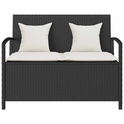Panca Portaoggetti da Giardino con Cuscino in Polyrattan Nero