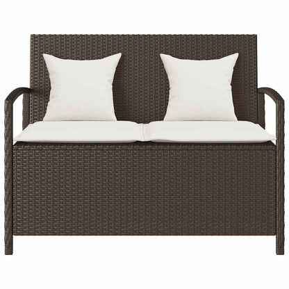 Panca Portaoggetti da Giardino con Cuscino Marrone Polyrattan