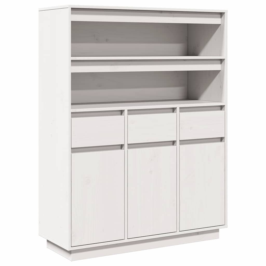 Credenza Bianca 89x34x116,5 cm in Legno Massello di Pino