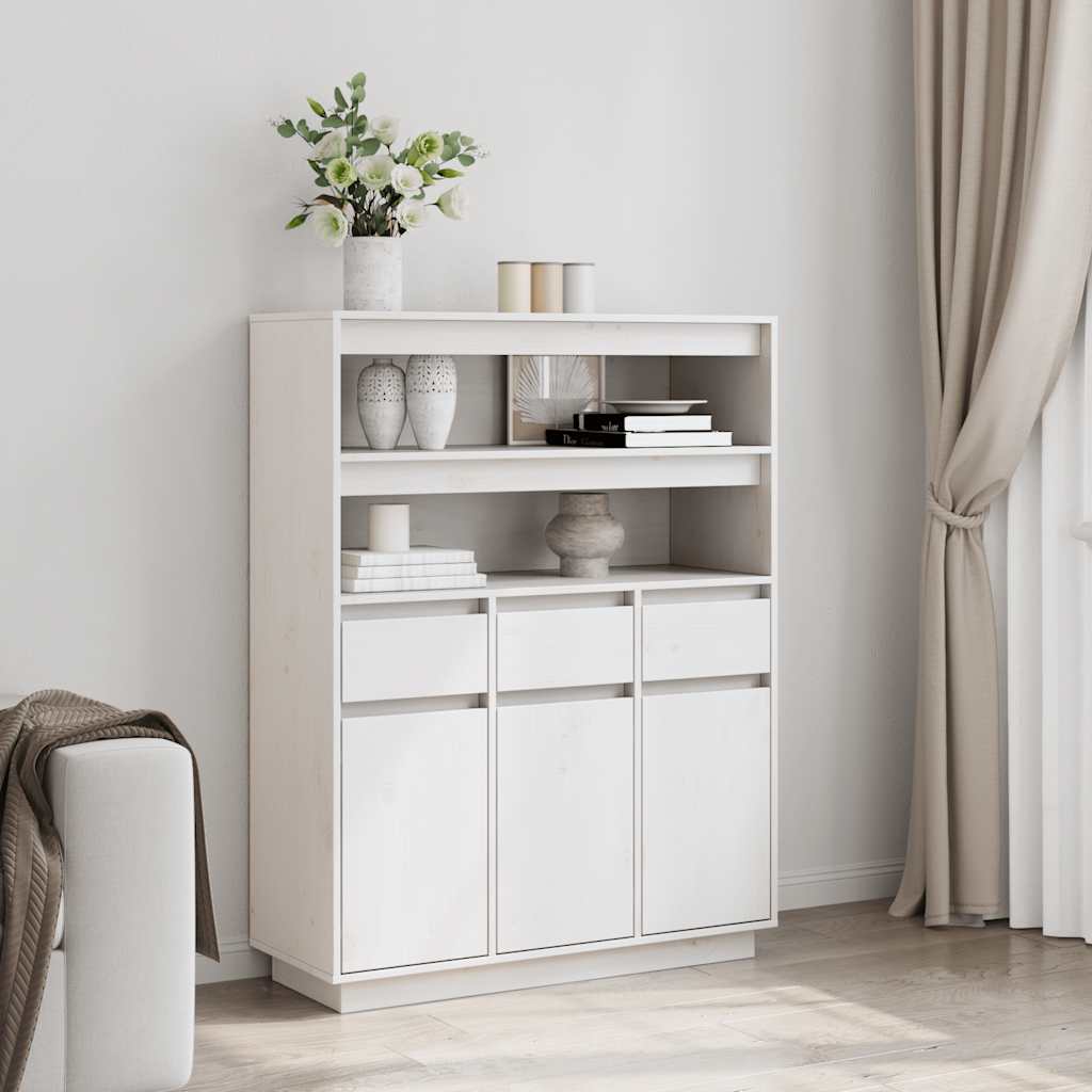 Credenza Bianca 89x34x116,5 cm in Legno Massello di Pino
