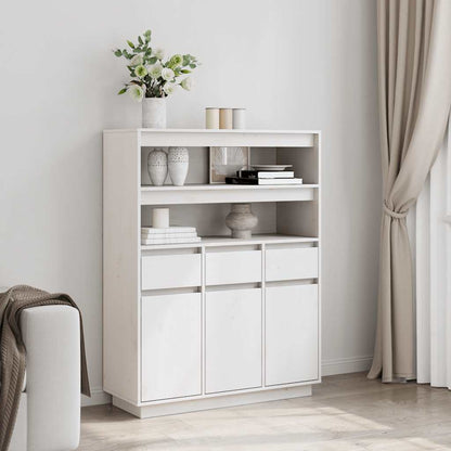 Credenza Bianca 89x34x116,5 cm in Legno Massello di Pino