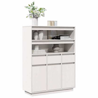 Credenza Bianca 89x34x116,5 cm in Legno Massello di Pino