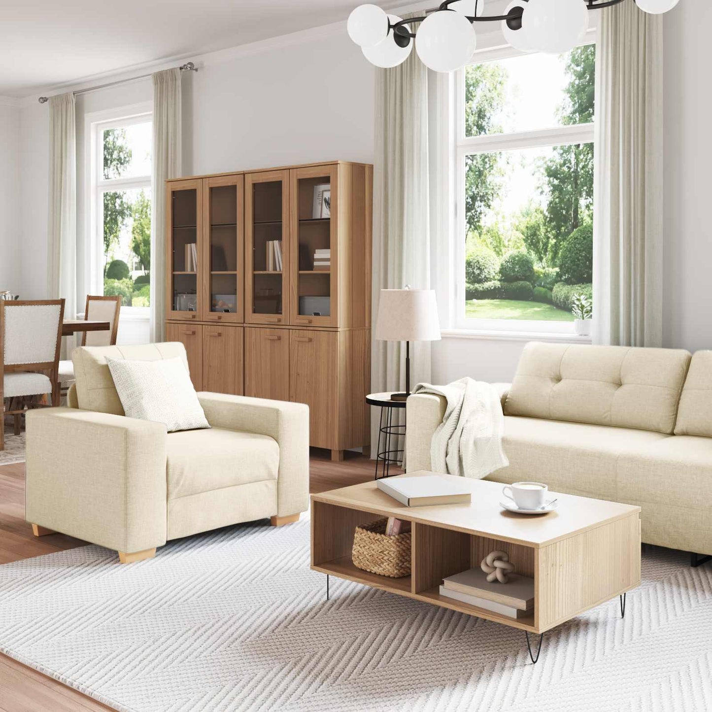 Divano 3 pcs Beige 221 x 80 x 80 cm Tessuto misto lino