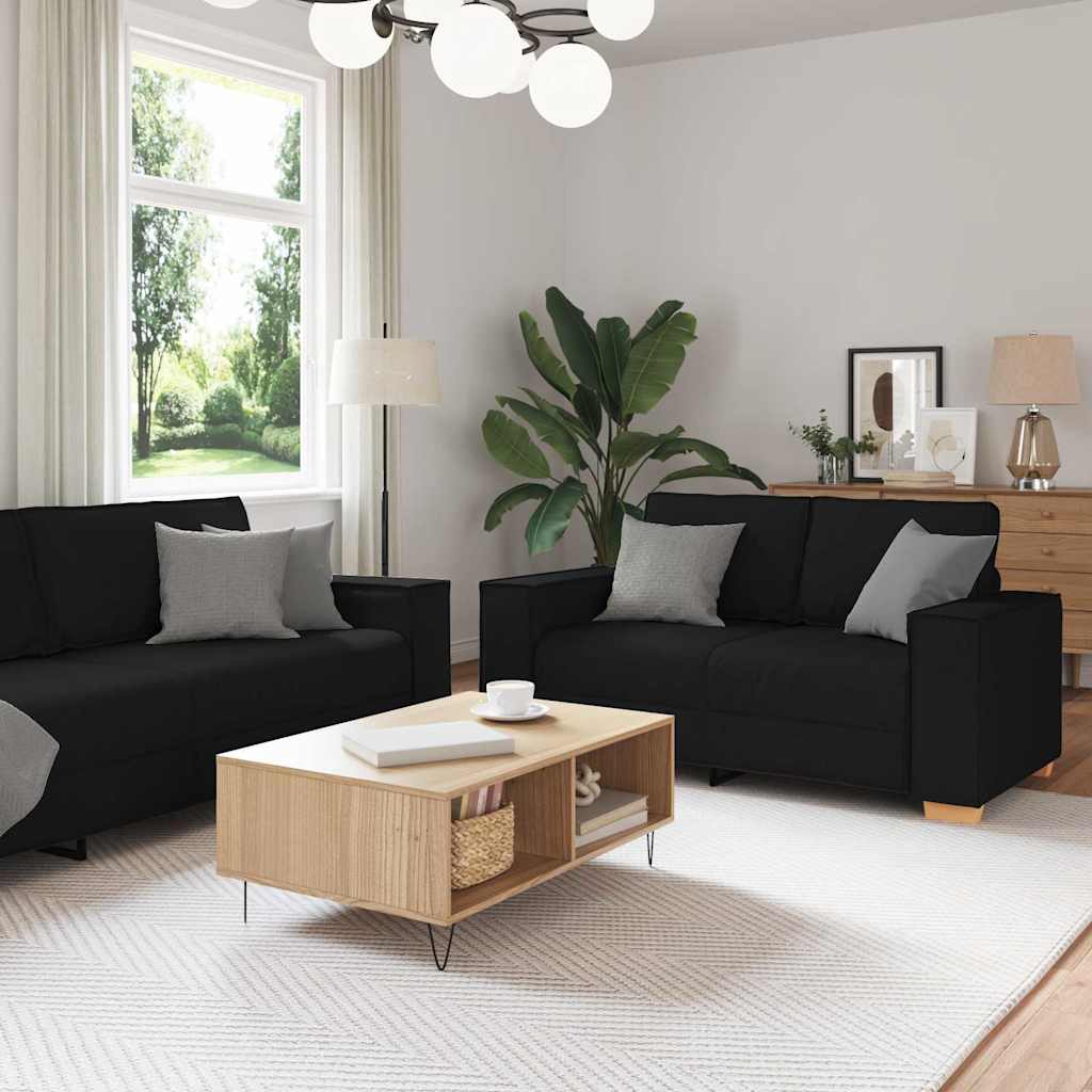 Divano 3 pcs Nero 220 x 80 x 84 cm Tessuto misto lino